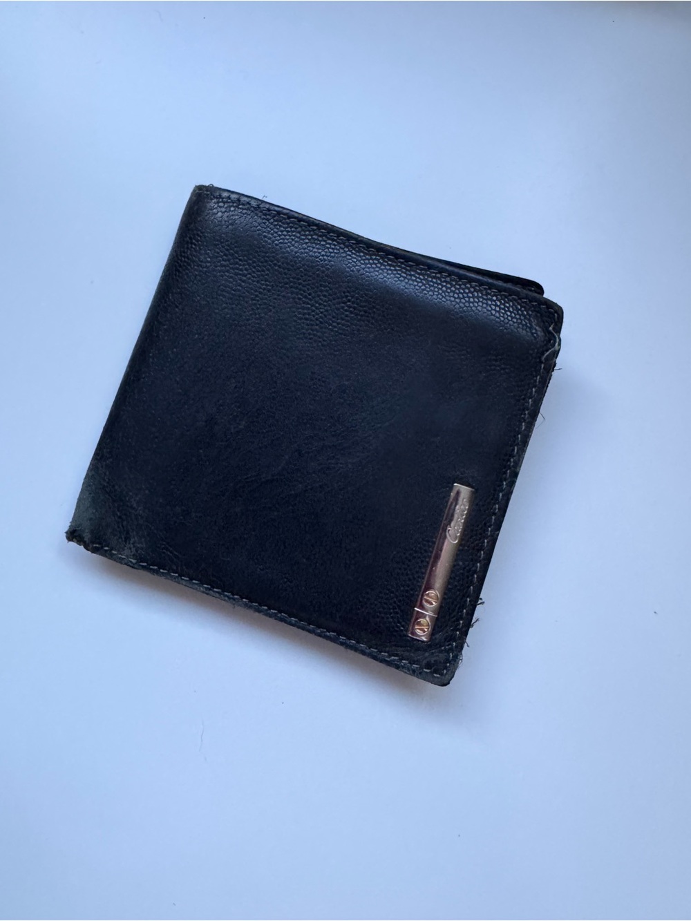 Classic Cartier Black Leather Men's Bifold Wallet